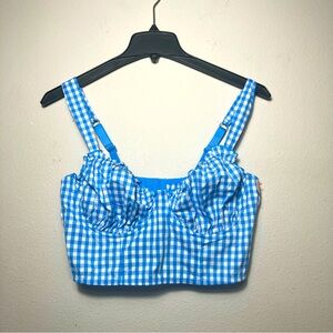 NWOT Colsie Corset‎ Blue Gingham Bra Top XL peasant bodice lingerie festival